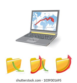 3d laptop with chart on a background of illustration business diagram