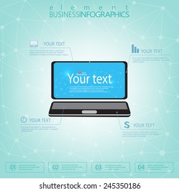 3d laptop computer with place for your text. Can be used for web design , diagram, charnumber options and for workflow layout .