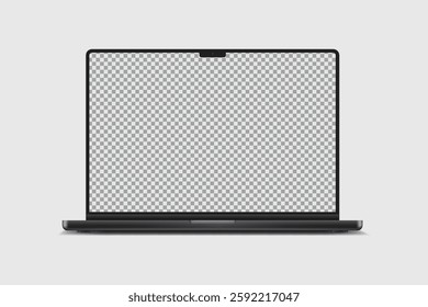 3D laptop digital device mockup with blank screen isolated on background. Realistic, high quality notebook empty display template for ui, ux, app, ads, banner marketing, website. Vector illustration
