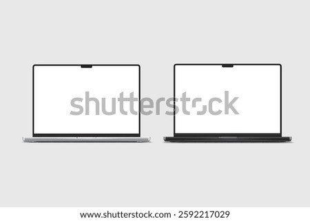3D laptop digital device mockup with blank screen isolated on background. Realistic, high quality notebook empty display template for ui, ux, app, ads, banner marketing, website. Vector illustration
