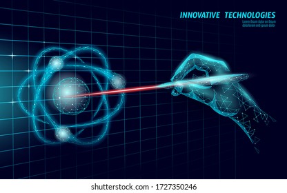 3D laser engeneering atomic phisics concept. Finance business idea profits marketing. Investment industry control hand pen graphic vector illustration