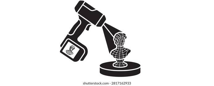 3D laser scanner digitizing classical statue bust icon with digitizing