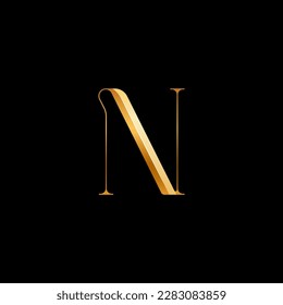 3d Latin letter N serif alphabet, beautiful elegant golden font classic perfect for logotypes, wedding invitations, or fashion or perfume design, brand etc, vector illustration 10EPS