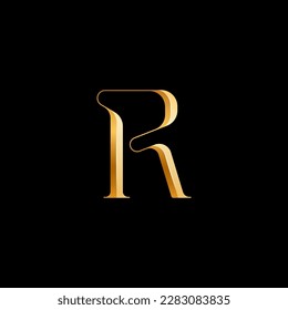 3d Latin letter R serif alphabet, beautiful elegant golden font classic perfect for logotypes, wedding invitations, or fashion or perfume design, brand etc, vector illustration 10EPS