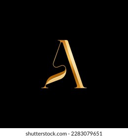 3d Latin letter A serif alphabet, beautiful elegant golden font classic perfect for logotypes, wedding invitations, or fashion or perfume design, brand etc, vector illustration 10EPS