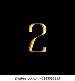 3d Latin number 2 serif alphabet, beautiful elegant golden font classic perfect for logotypes, wedding invitations, or fashion or perfume design, brand etc, vector illustration 10EPS