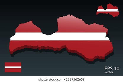 3D Latvia map and flag . 3D shape design . Independence day concept . Perspective view . Vector