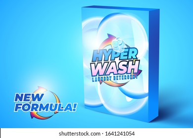 3d Laundry detergent advertising template with new formula text. Laundry detergent packaging design