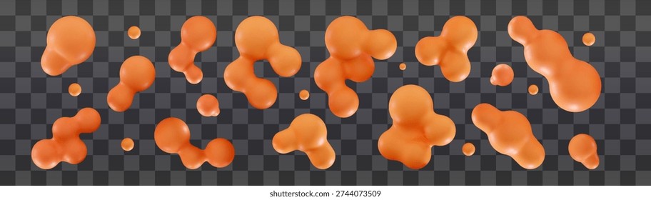 3d lava liquid blobs set Fluid 3D metaballs Abstract yellow spheres in flight