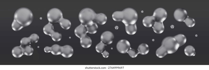 3d lava liquid blobs set Fluid 3D metaballs Abstract gray, chrome, silver holographic spheres in flight
