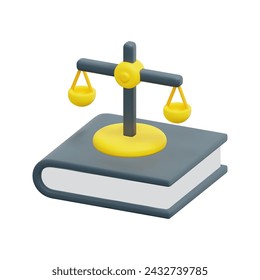 Icono de leyes 3d vector. Aislado sobre fondo blanco. Concepto 3d de contabilidad, negocios y finanzas. Dibujos animados estilo minimalista. Ilustración de renderizado de vector de icono de juicio de libro 3d.