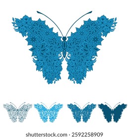 3d layered butterfly with floral style laser cutting design for t-shirt and mug, moth outline vector paper cutting, insect silhouette