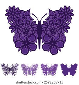 3d layered butterfly with floral style laser cutting design for t-shirt and mug, moth outline vector paper cutting, insect silhouette