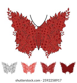 3d layered butterfly with floral style laser cutting design for t-shirt and mug, moth outline vector paper cutting, insect silhouette