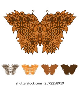 3d layered butterfly with floral style laser cutting design for t-shirt and mug, moth outline vector paper cutting, insect silhouette