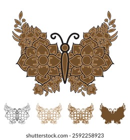 3d layered butterfly with floral style laser cutting design for t-shirt and mug, moth outline vector paper cutting, insect silhouette