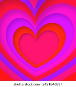 3D Layered Colorful vector of concentric hearts in vivid hues. Valentine's day card or banner or letter template. Vector illustration