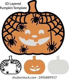 3D Layered Halloween Scary Pumpkin template for laser and paper cutting, Multilayer Pumpkin Art, Halloween scene cut file