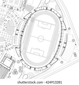 3D Layout wireframe of stadium or sport arena. vector
