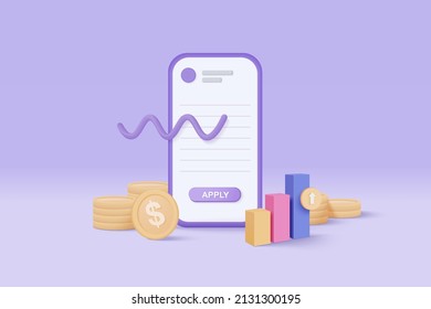 3d Leadership for successful investing. Excellent business graph on mobile phone. financial investing concept in 3D vector render on white background. 3d goal for business, bank, financial, investment