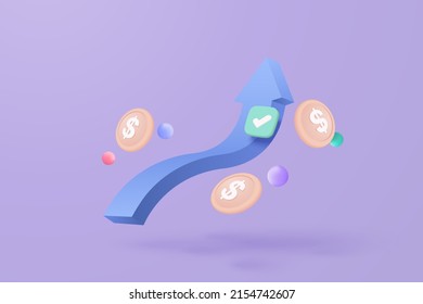 3d leadership for successful new idea. Excellent investing business graph on background. investment solution with 3d money coin and graph concept. 3D vector money finance render on purple background