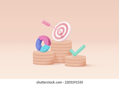 3d Leadership For Successful New Idea. Excellent Investing Business Graph On Background. Investment Creative Solution With Money Coin And Graph Concept. 3d Money Vector Icon Render Illustration