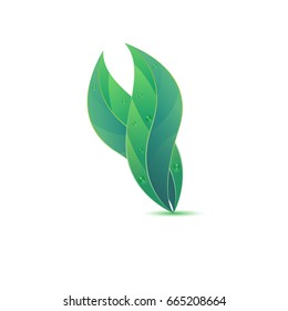 3D leaf logo design template with dew, fresh logo emblem for professional use.