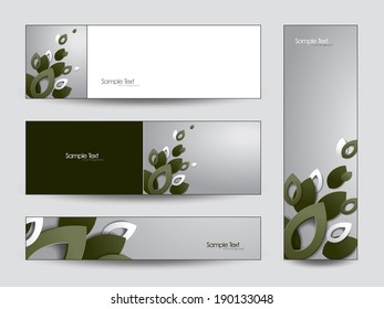 3D Leaves. Vector Banners.