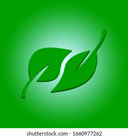 3D Leaves vector isolated on green background.