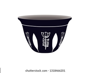 3D Lebanese, Turkish Coffee Cup Black & White - Illustration Icon Isolated 