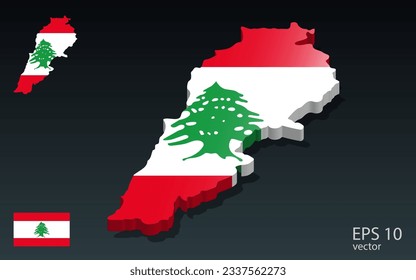 3D Lebanon map and flag . 3D shape design . Independence day concept . Perspective view . Vector