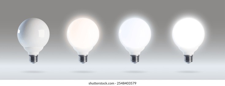 3D LED Lampe. Intelligente cfl mit heller Temperatur leuchtenden Mockup. Realistische Glühbirne mit warmen und kalten Werbe-Promo vergleichen. Unterschiedliche Art des Lampenspektrums