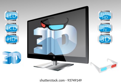 3D LED Tv glass and icon set eps10