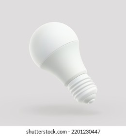 Bombilla de luz blanca 3D LED sobre fondo gris. Concepto de tecnología ecológica moderna, energía verde e ideas de negocios. Equipo residencial - lámpara eléctrica realista, ilustración vectorial.