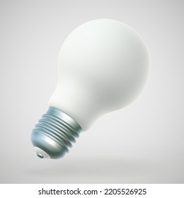 3D LED white light bulb on gray background. Concept of modern eco-friendly technology, green energy and business idea. Home equipment - realistic electric lamp, vector illustration.