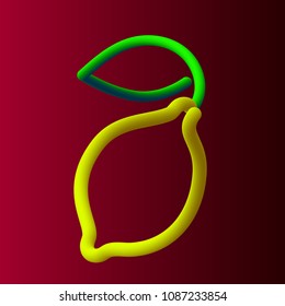 3d lemon neon tubed logo rounded.  Great for Poster, Sale Banner, Advertising. Isolated on dark gradient red background.