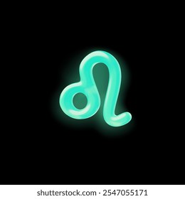 3d Leo astrological sign in neon glowing green color on black isolated background. Zodiac symbol of horoscope. Esoteric icon for design. Vector illustration.