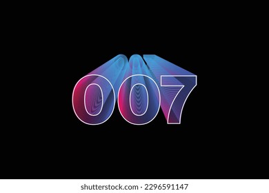 3D letter 007 design dark background, 007 spiral design, 3D spiral illusion design, 007 typo