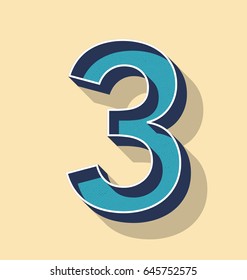 3D Letter 3 Retro Vector Text Style, Fonts Concept