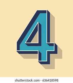 3D Letter 4 Retro Vector Text Style, Fonts Concept