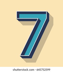 3D Letter 7 Retro Vector Text Style, Fonts Concept
