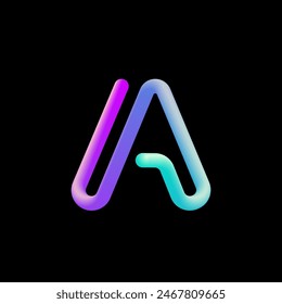 3d letter A, alphabet font made from volumetric tubular