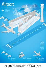 3d Letter A - Airport With Info Graphics In Blue Background