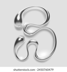 3d letra B fusión de estilo de metal líquido. Abstractas forma de gota de fluido, brillante superficie reflectante brillante y lisa con degradado de cromo metálico o plata. Letra de Vector aislada para el diseño de fuente de estilo y2k