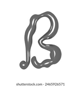 3D letter B in Y2K style with chrome effect. Vector illustration isolated on white background