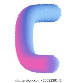 Letra C 3D con textura peluda y sombreado degradado en rosa y azul sobre fondo blanco. Ideal para proyectos de diseño creativos, modernos o caprichosos.