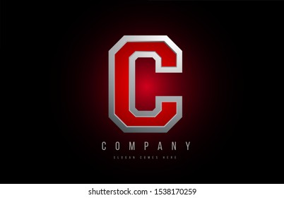 3d letter C logo grey metal metallic red alphabet for company logotype design. Suitable for a corporate or business icon