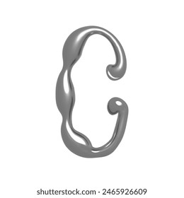Letra C 3D en estilo Y2K con efecto cromado. Ilustración vectorial aislada sobre fondo blanco