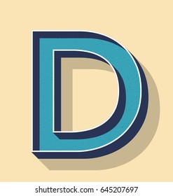 3D Letter D Retro Vector Text Style, Fonts Concept