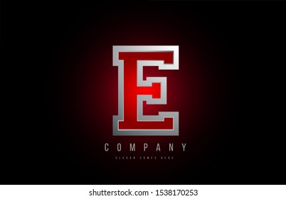 3d letter E logo grey metal metallic red alphabet for company logotype design. Suitable for a corporate or business icon